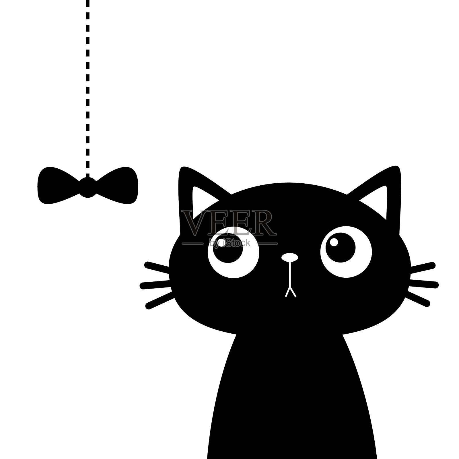 可爱的小猫头脸看着蝴蝶结挂在上面插画图片素材