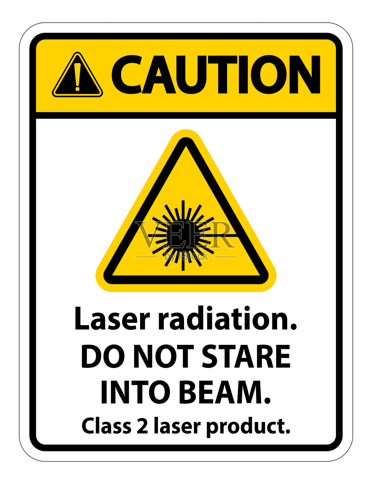 警告激光辐射,不要盯着光束,2类激光产品标志在白色背景上插画图片素材