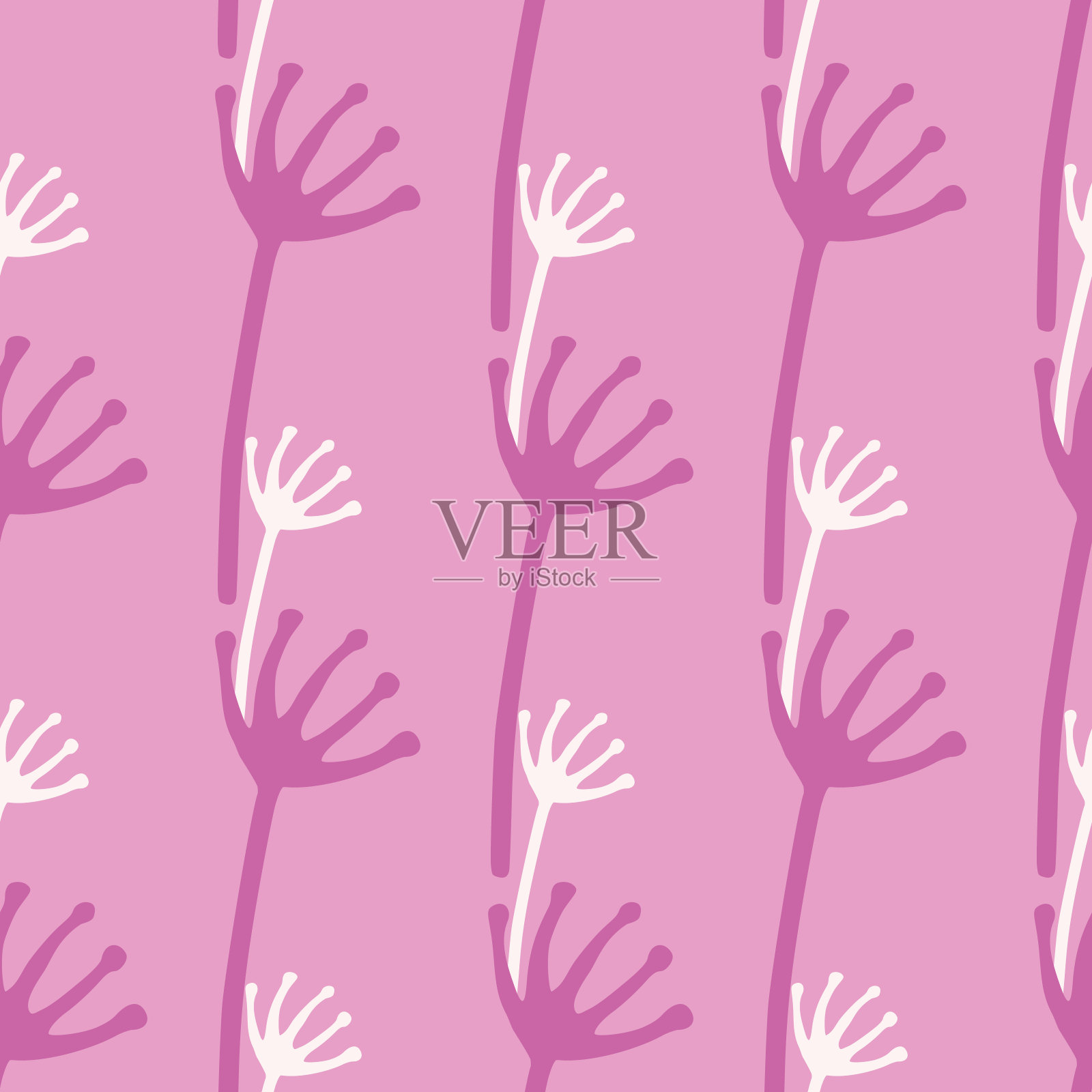 中间小花白紫相间,图案浑然一体。淡紫色的背景。简约的设计。插画图片素材