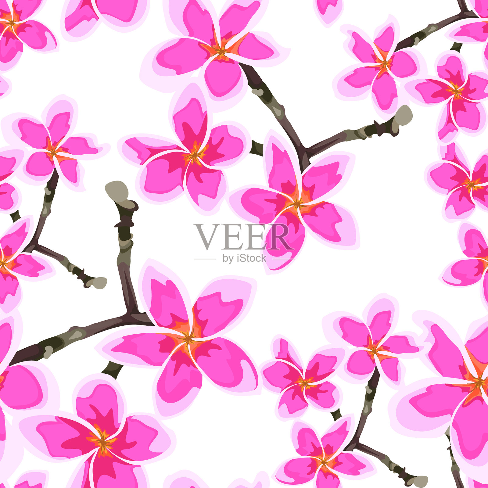 无缝图案与明亮的粉红色花朵插画图片素材