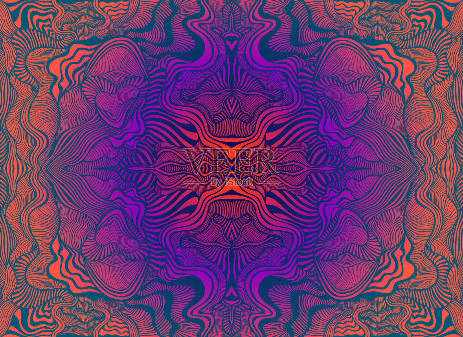 明亮迷幻迷幻的分形曼陀罗插画图片素材