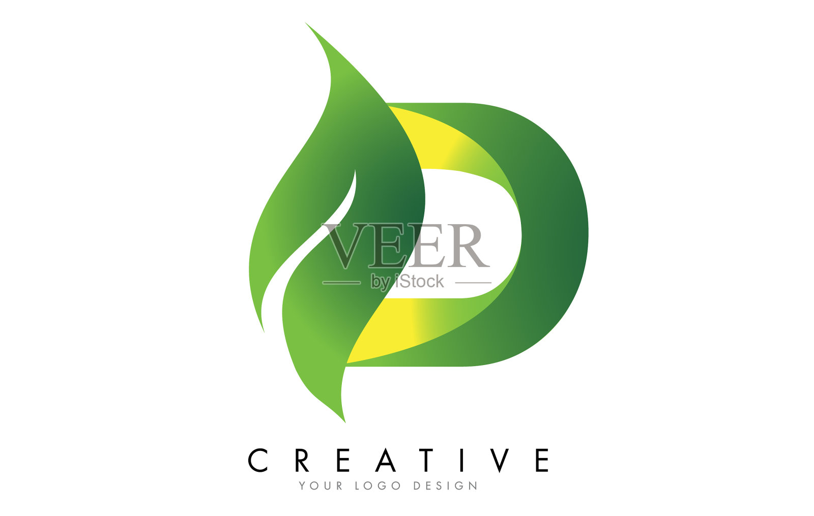 字母d与生态叶概念设计插画图片素材