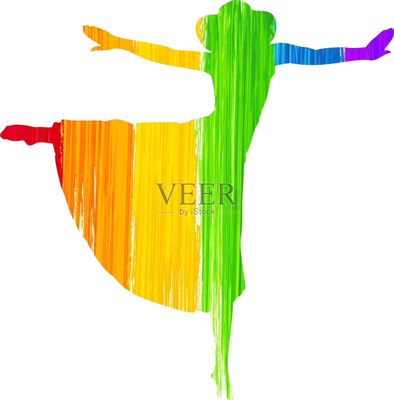 彩绘的彩虹跳舞的女人穿着裙子和帽子设计元素图片