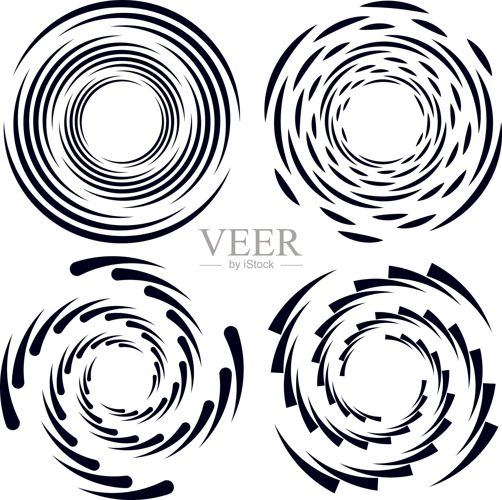 设置黑色和白色旋涡蜗壳形状插画图片素材