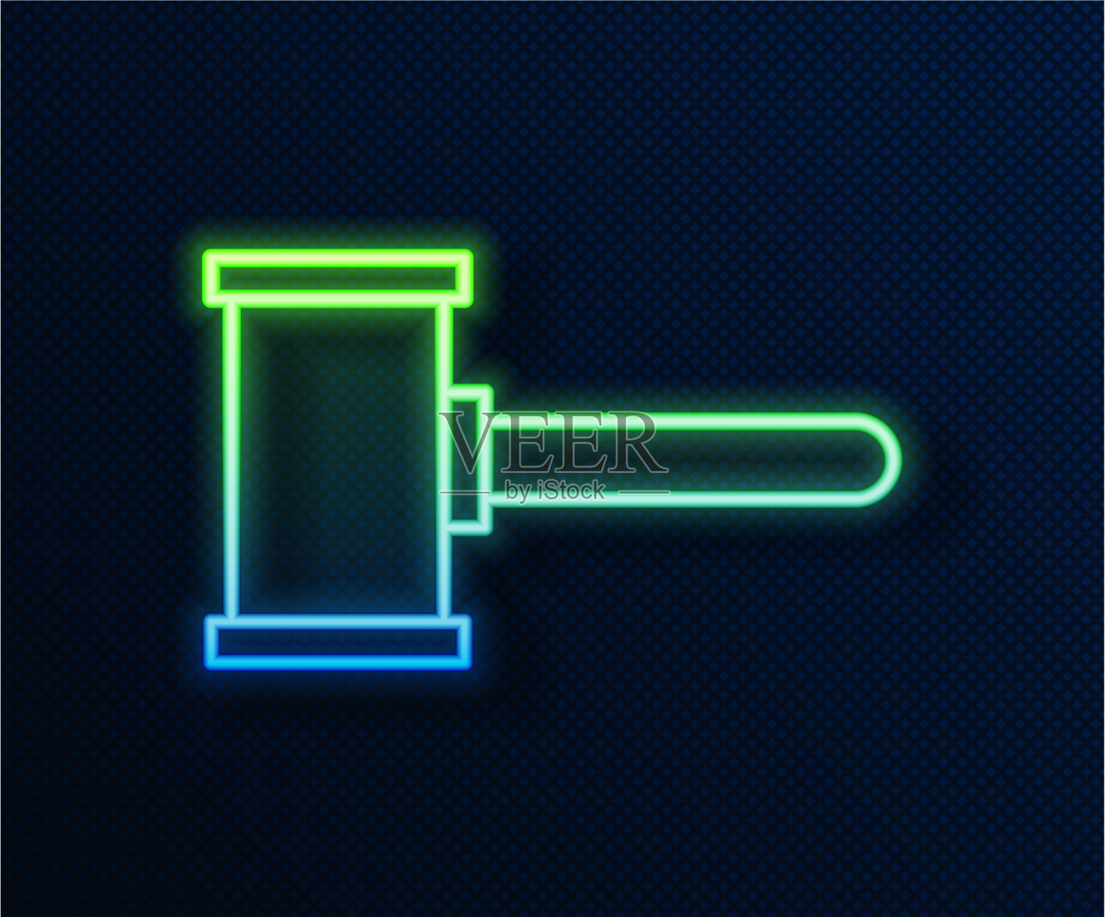 发光的霓虹灯线判断小木槌图标孤立上插画图片素材