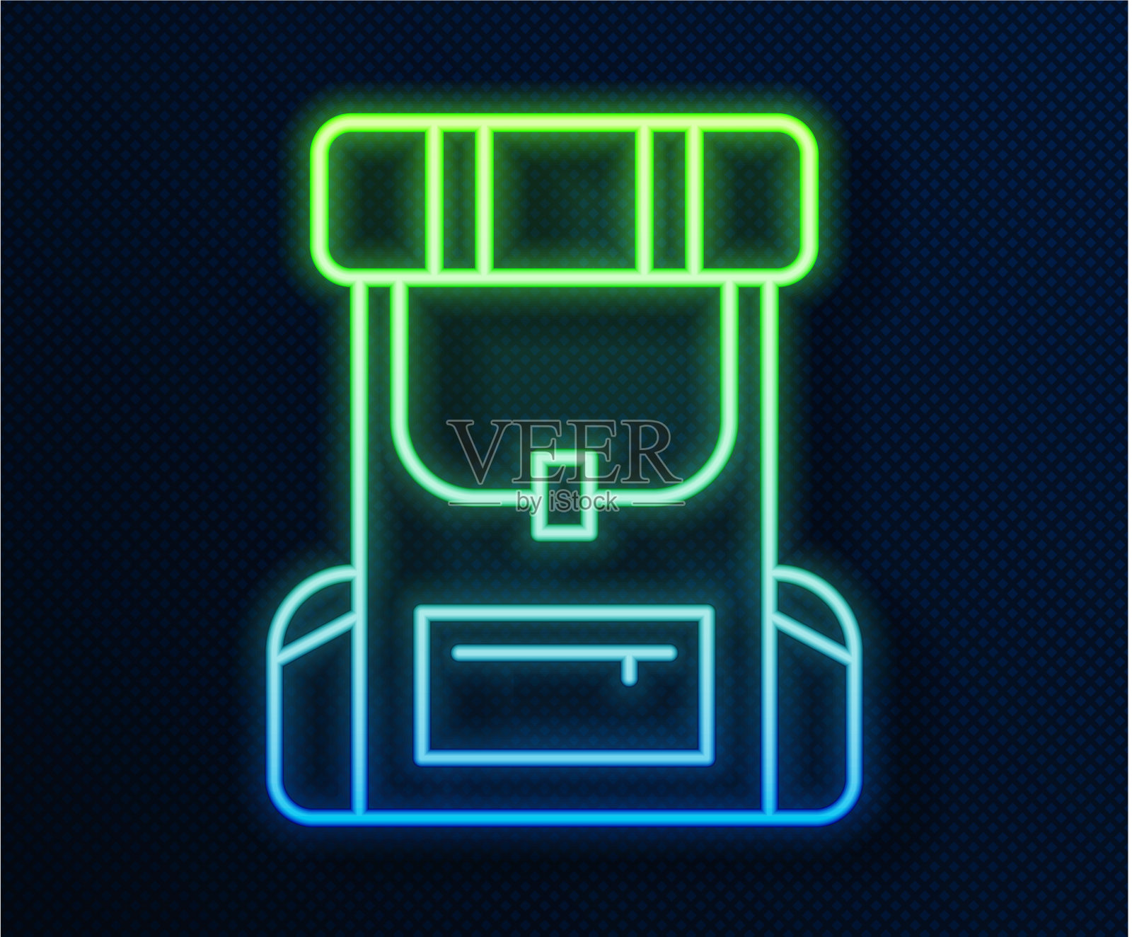 发光的霓虹线徒步背包图标孤立上图标素材