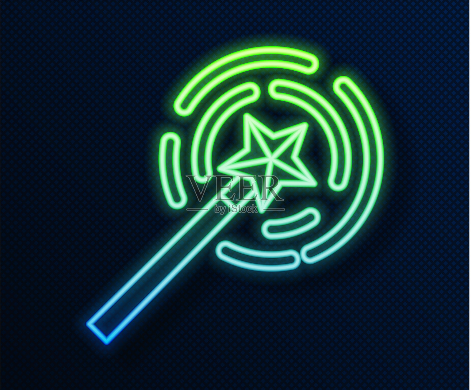 发光的霓虹灯线魔术棒图标孤立在蓝色插画图片素材