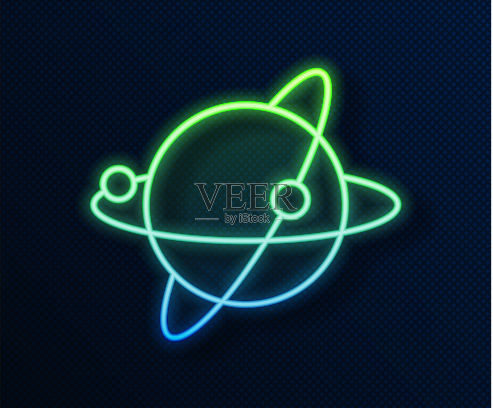 环绕轨道运行的发光氖线人造卫星插画图片素材