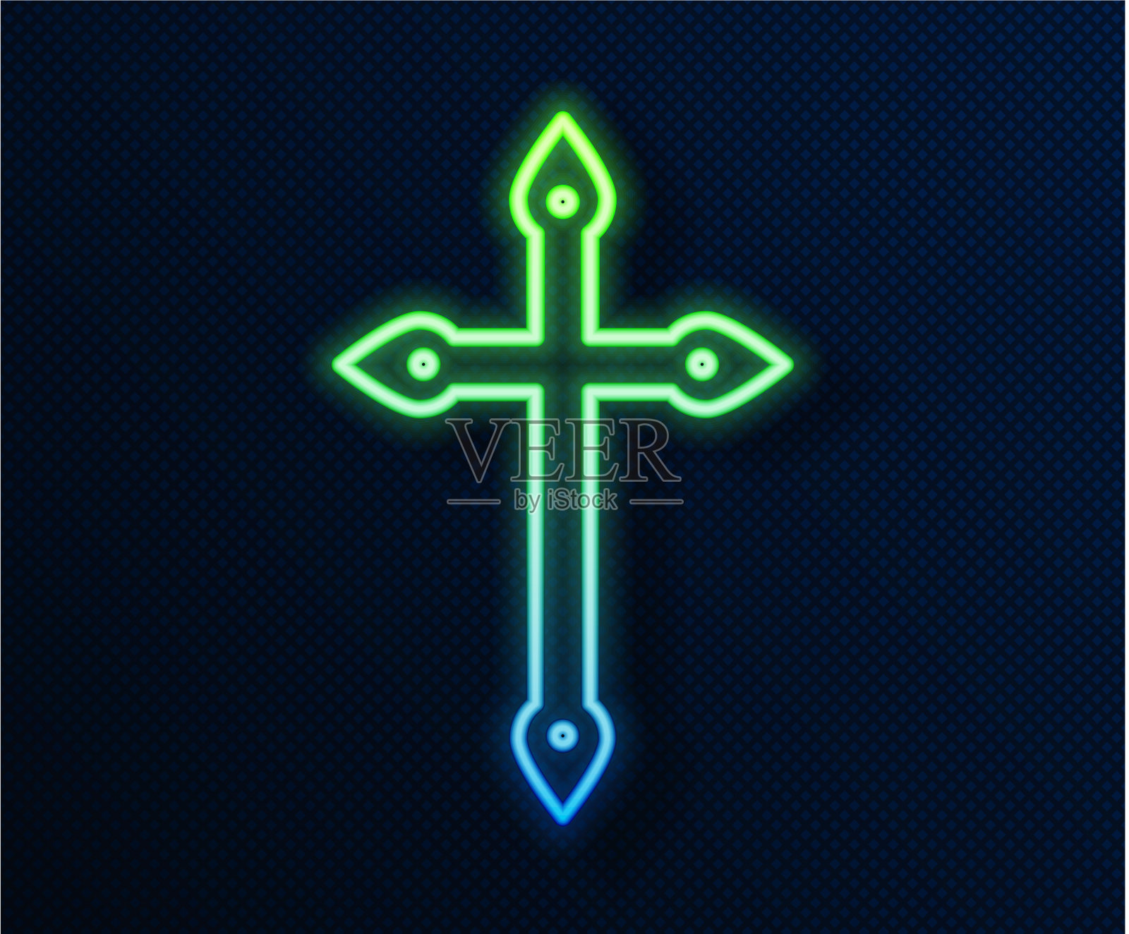 发光的霓虹线基督教十字架孤立的图标插画图片素材