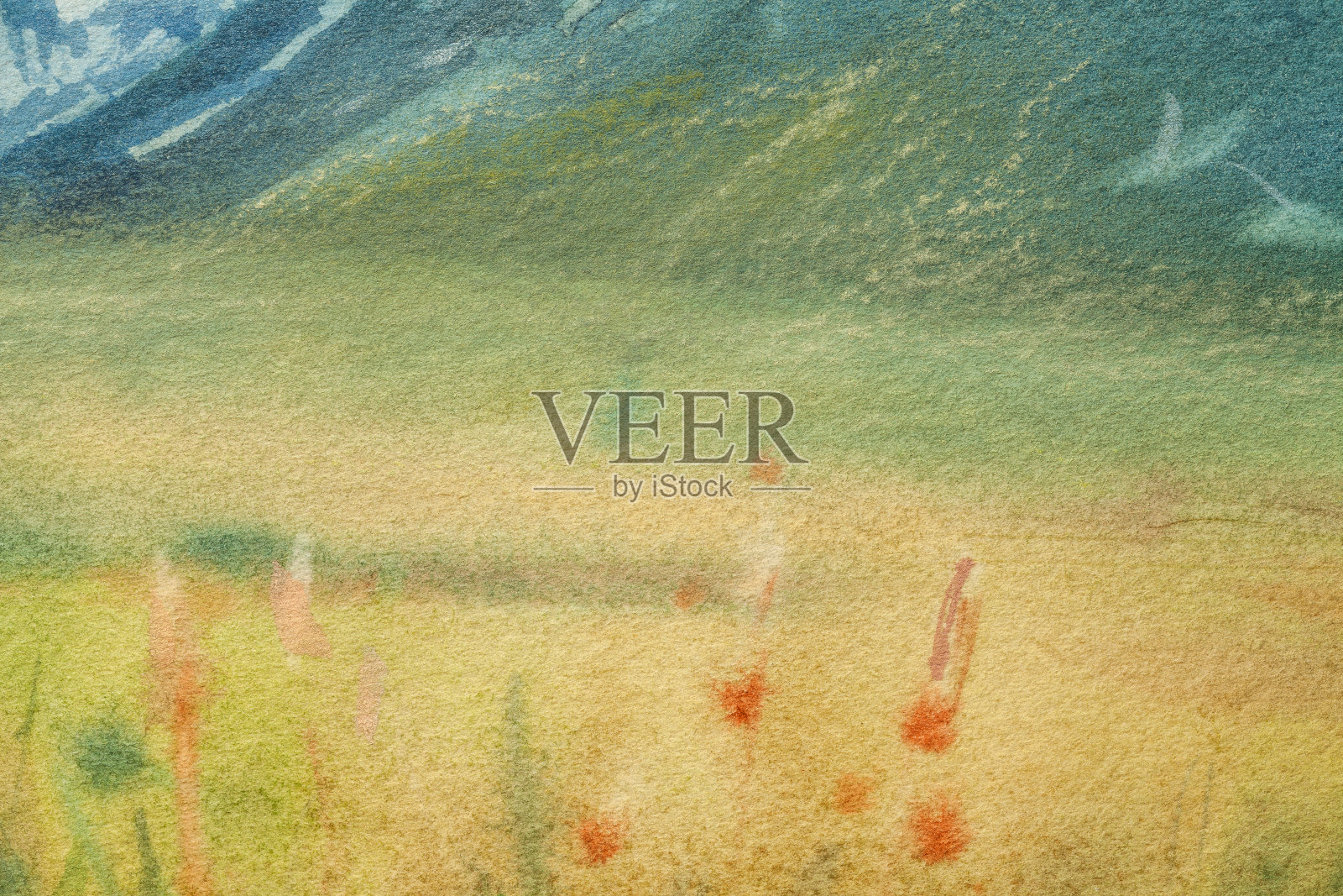 抽象艺术背景颜色为浅绿色和黄色。在画布上用柔和的橄榄色梯度画水彩画。插画图片素材