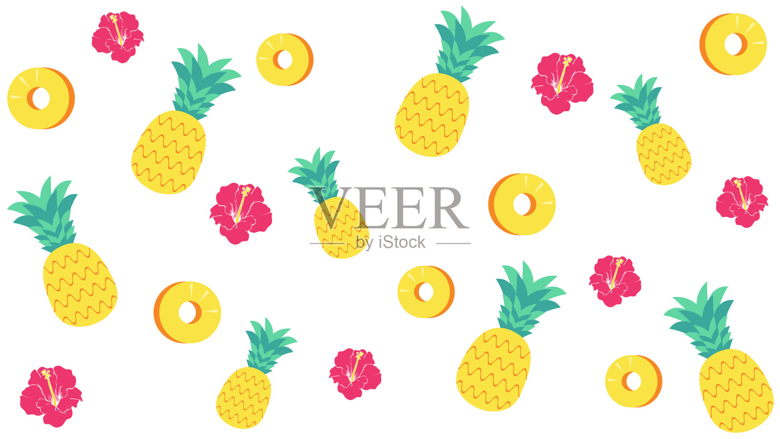 菠萝和芙蓉为背景材料插画图片素材