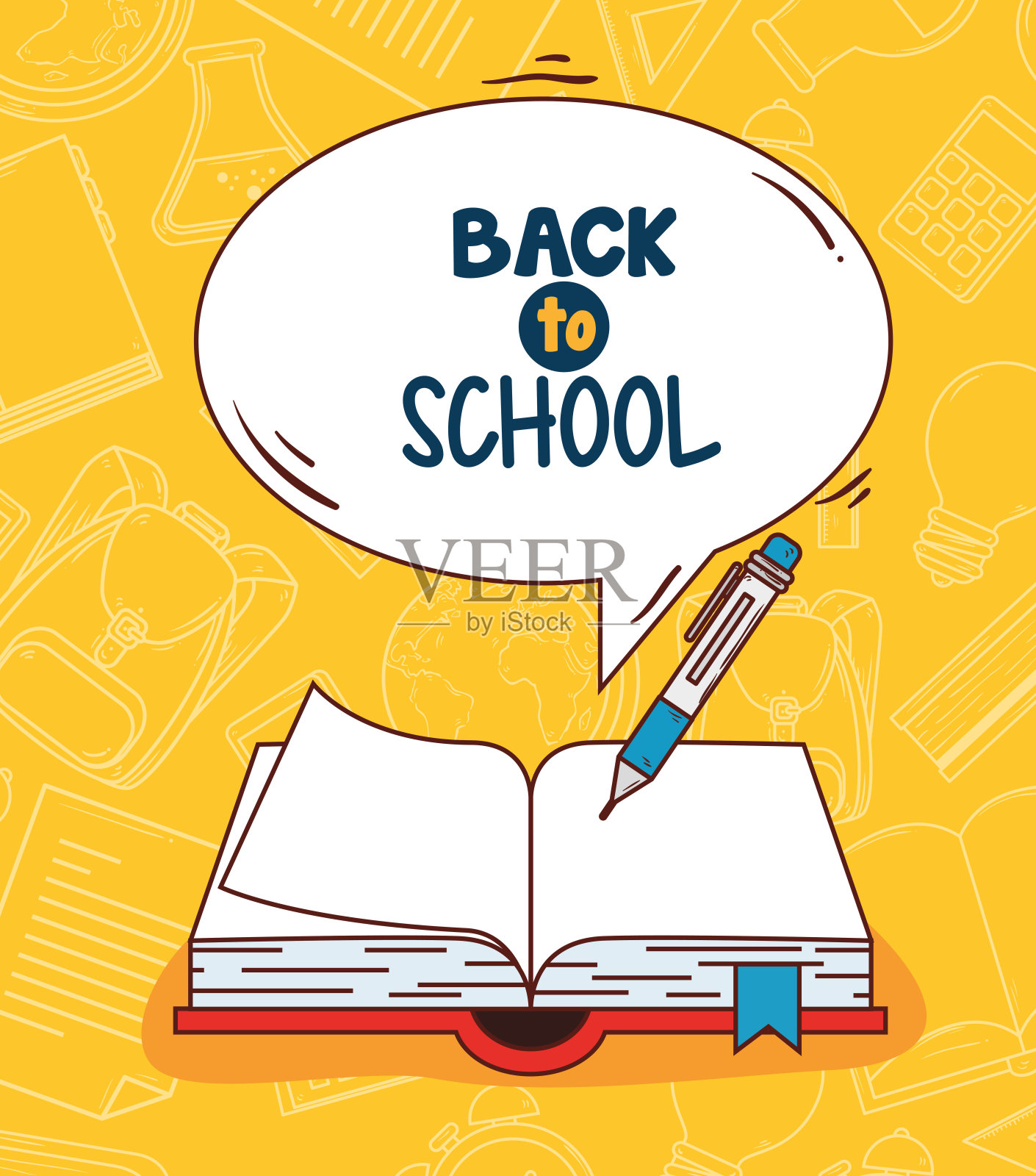 带着打开的书横幅回到学校插画图片素材