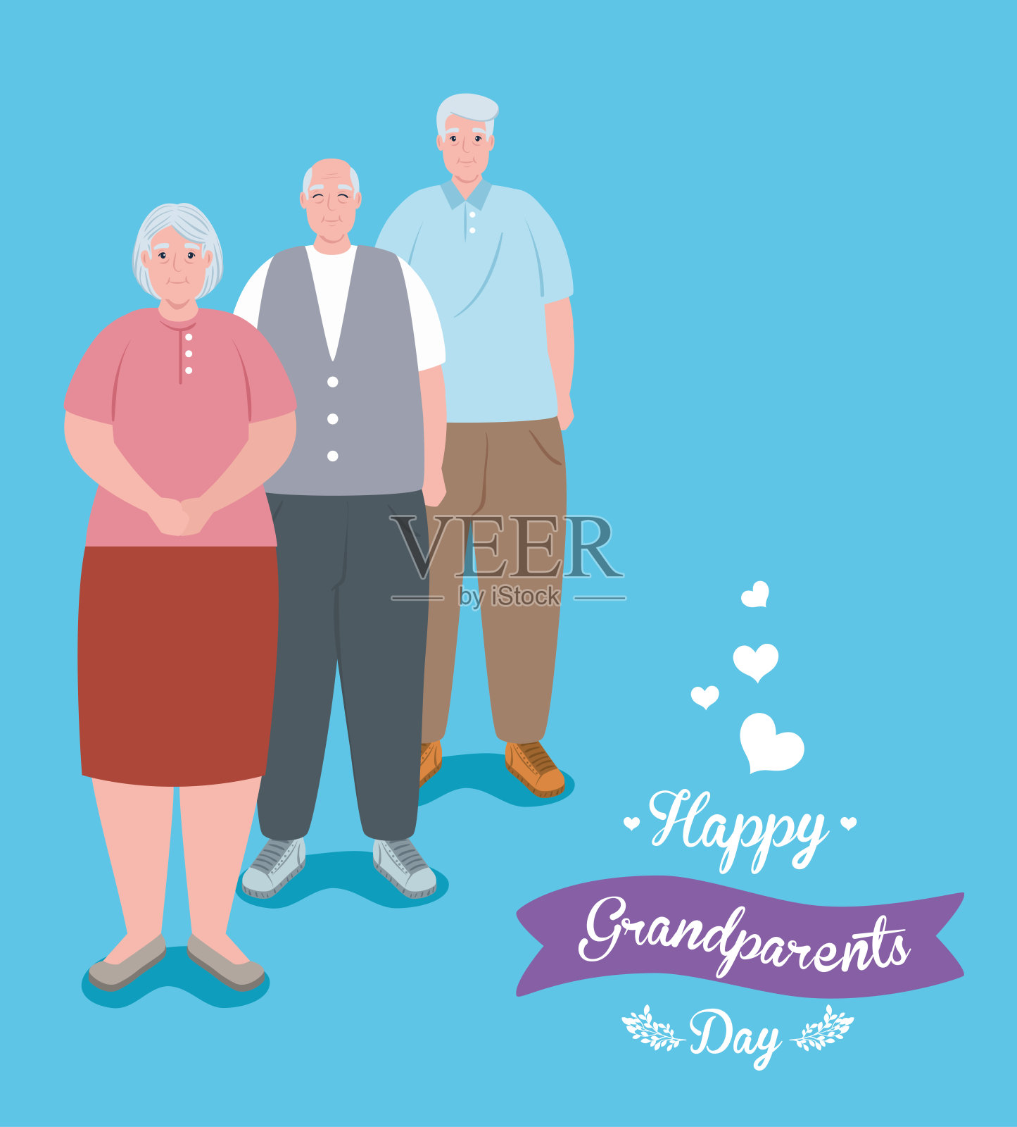 和可爱的老人一起祝爷爷奶奶节日快乐插画图片素材