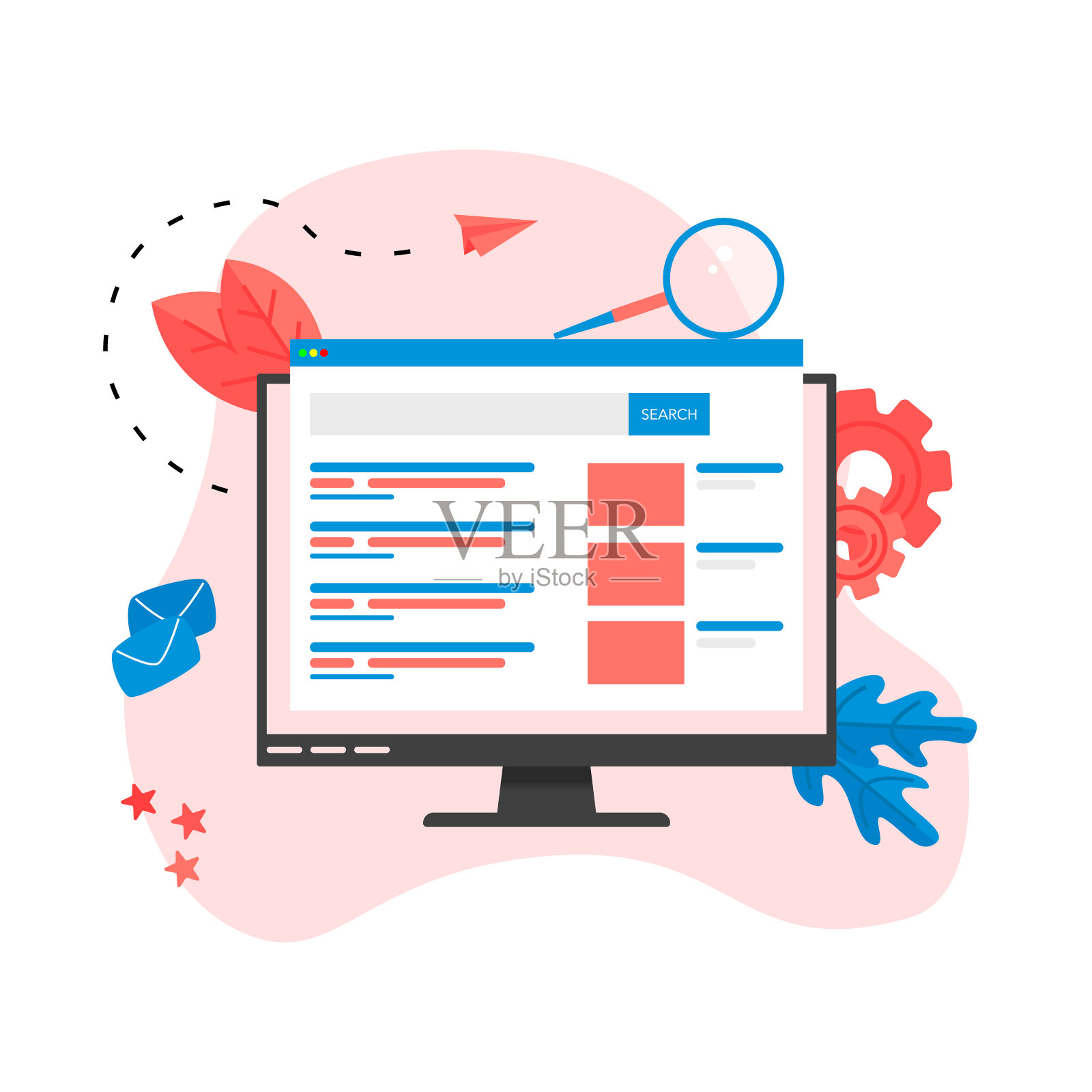 搜索引擎结果分页向量,显示查询结果的分页,智能手机上的网页搜索概念插画图片素材