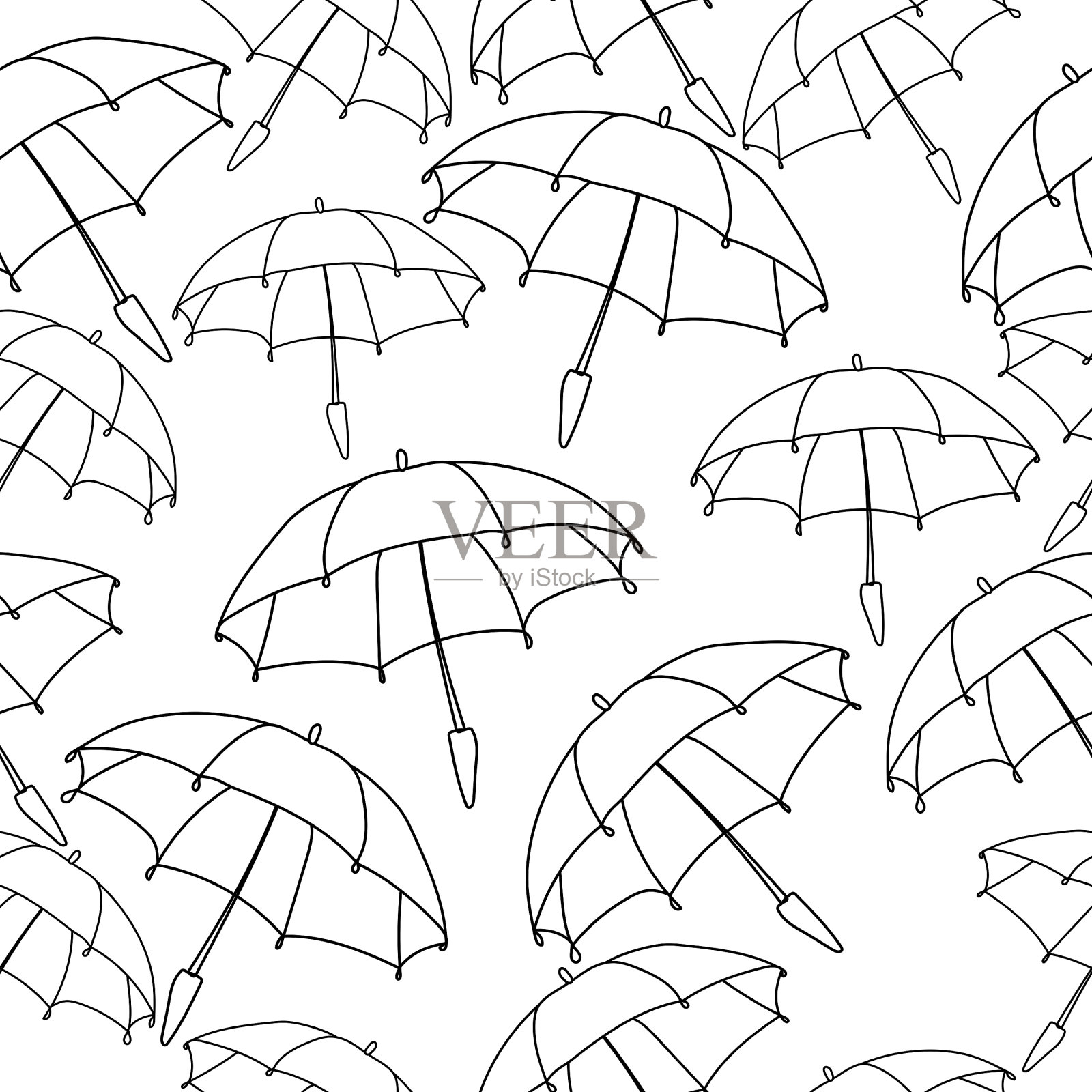 轮廓伞无缝图案,可爱的矢量插图插画图片素材