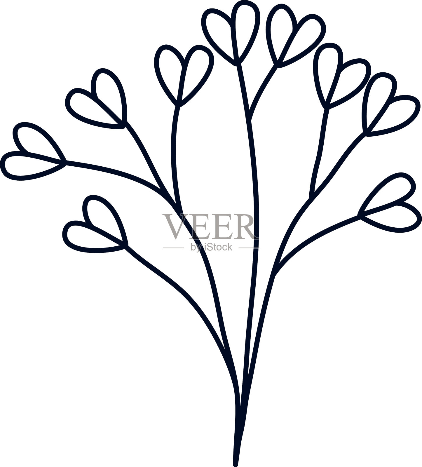 可爱的树枝与心形的叶子图标线条风格设计元素图片