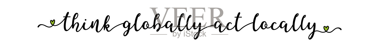 手绘思考全球行动本地引用作为广告,网络横幅。旗帜,头,传单,海报,广告的字体插画图片素材