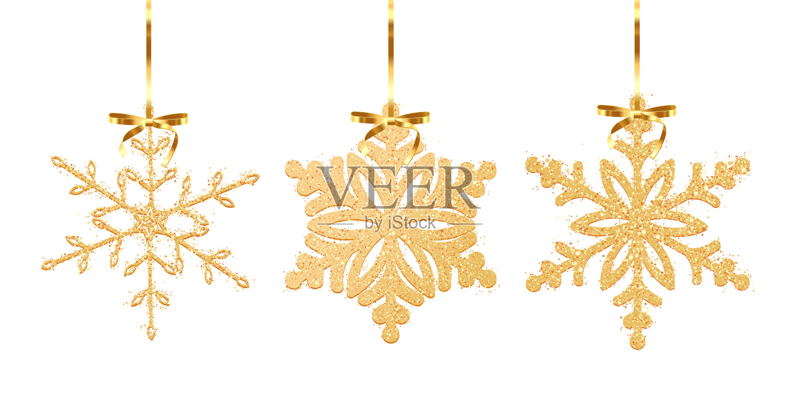 金色的闪光纹理雪花孤立在白色的背景。矢量图插画图片素材