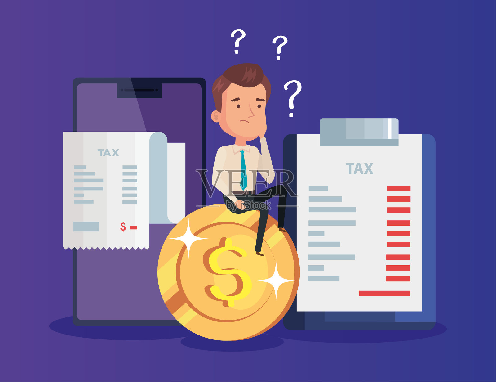 税务日海报与商人和图标插画图片素材