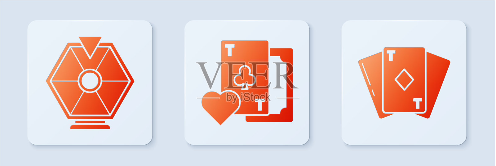 设置纸牌与梅花象征幸运轮图标素材