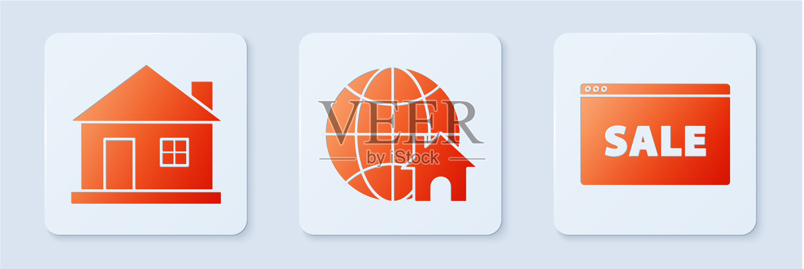 设置地球仪与房子的象征房子和悬挂图标素材