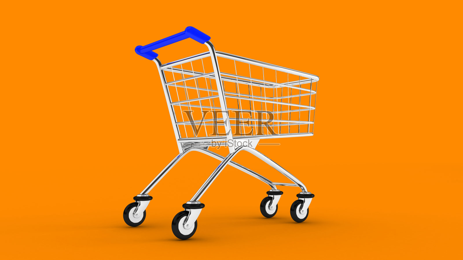 车。空市场推车。橙色背景。3 d。3 d渲染。隔离市场推车。照片摄影图片