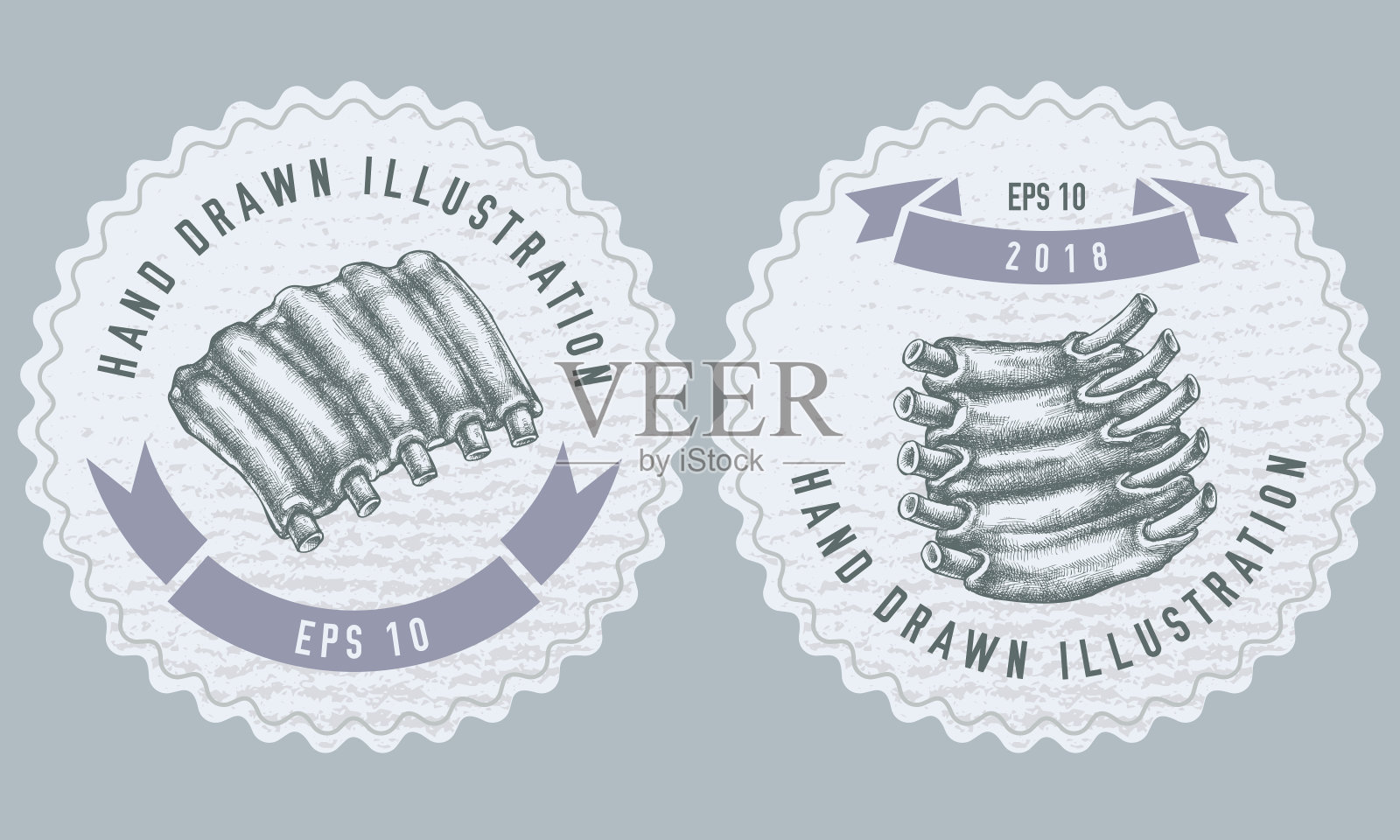 以猪排骨为主题的单色标签设计设计模板素材