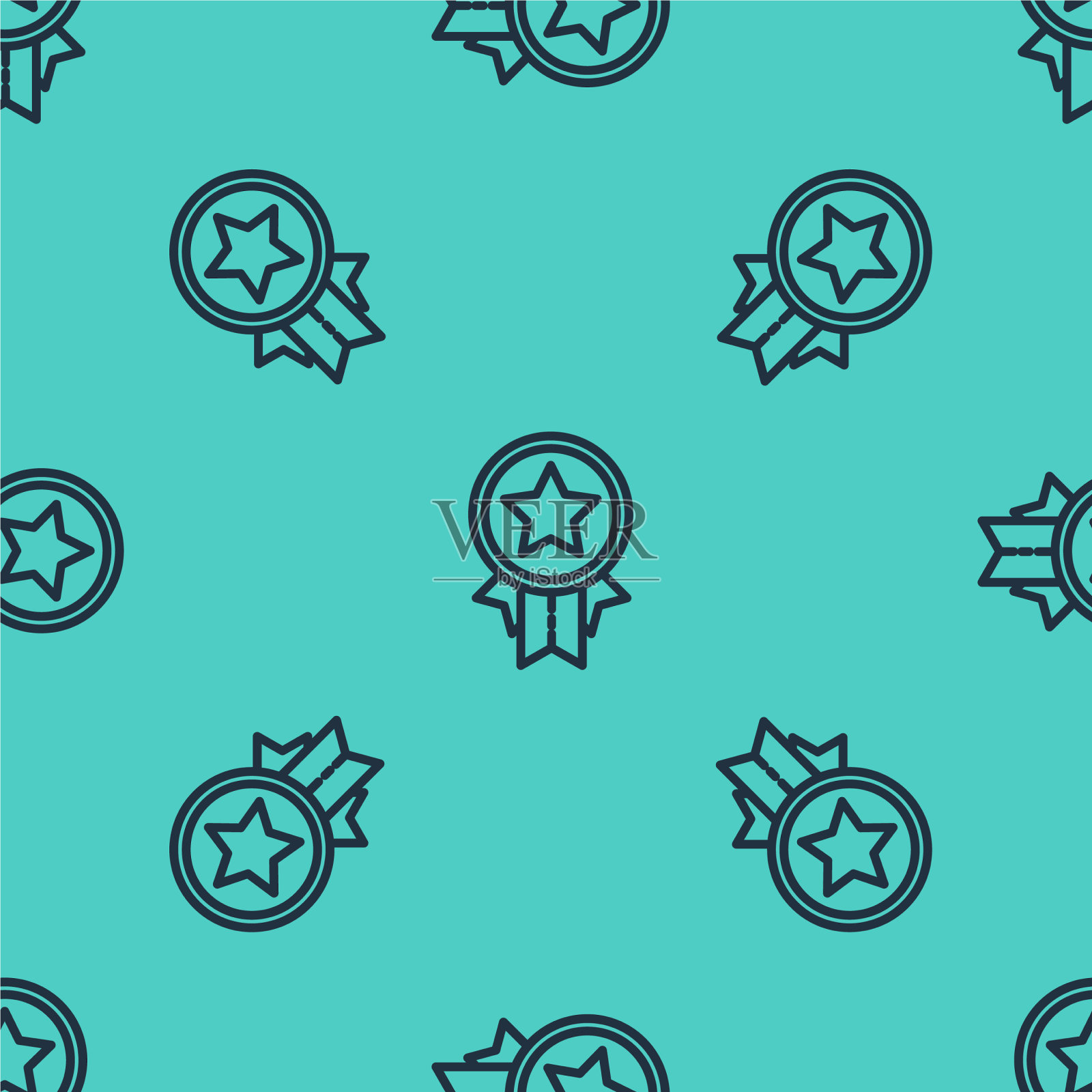 黑线奖章与星形图标隔离无缝插画图片素材