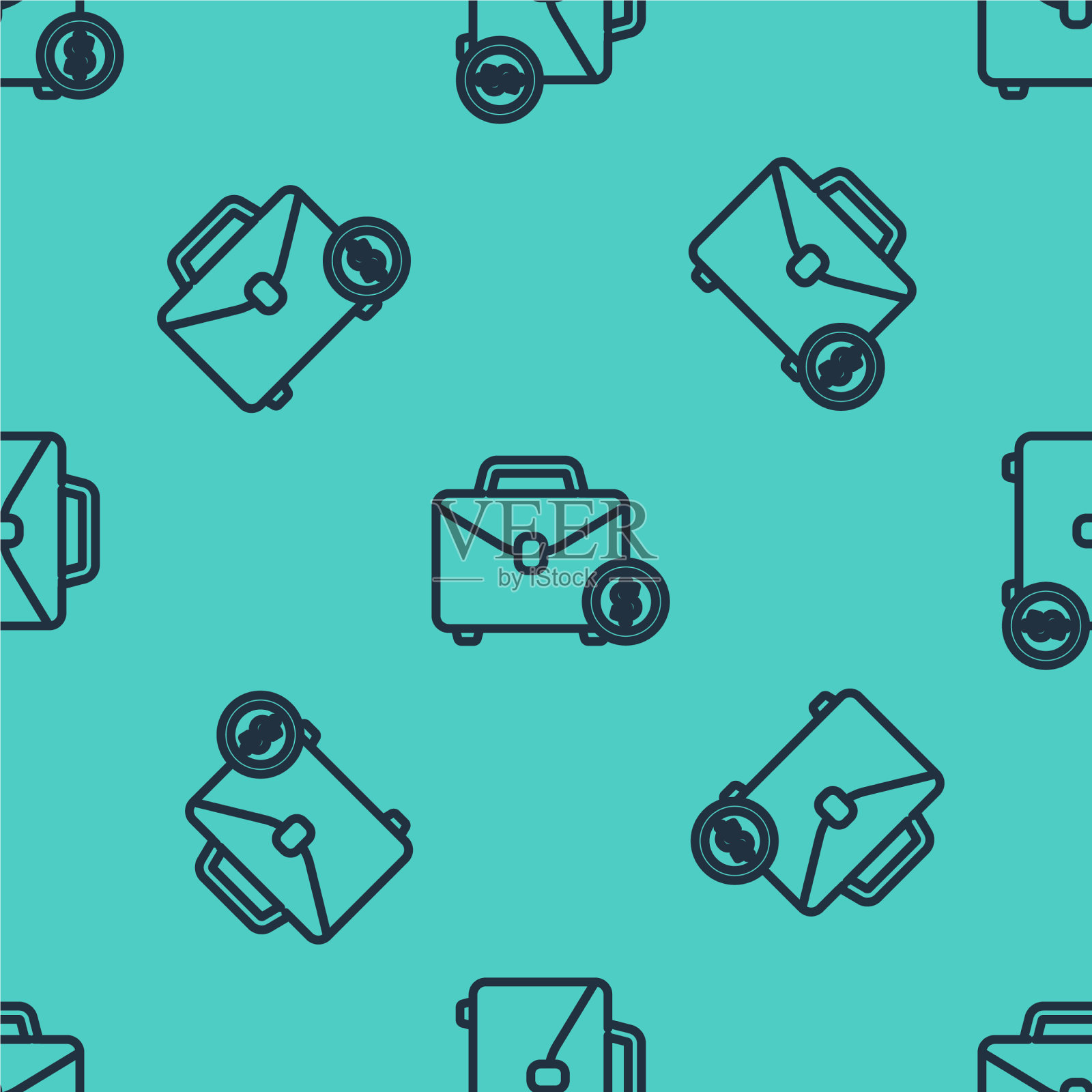 黑线公文包和金钱图标隔离插画图片素材