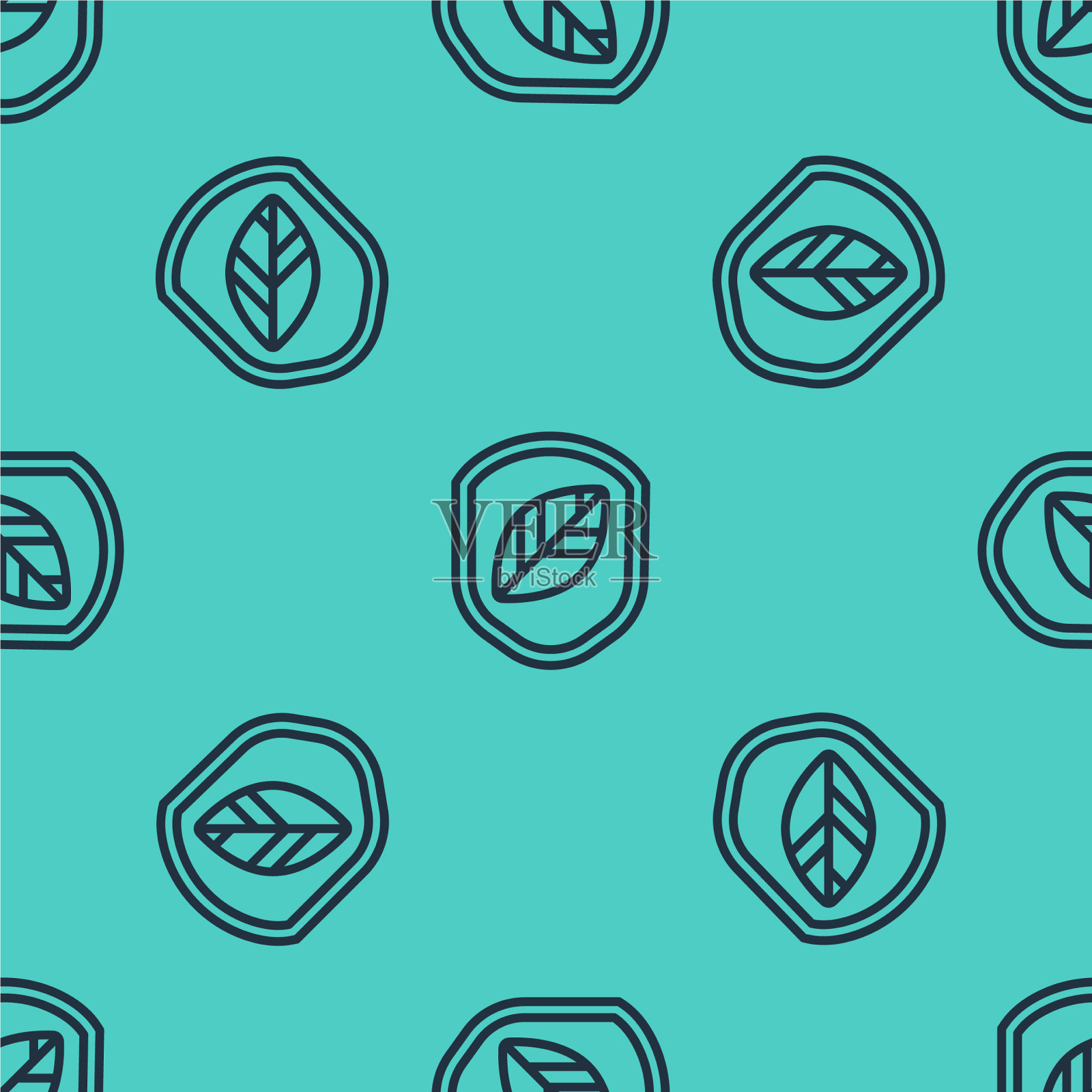 黑色线条屏蔽与叶子图标隔离无缝插画图片素材