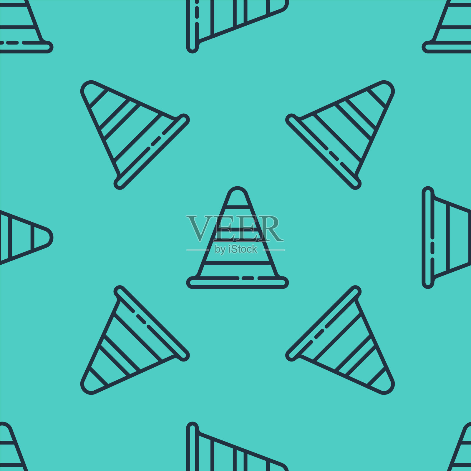 黑线交通锥标隔离无缝插画图片素材