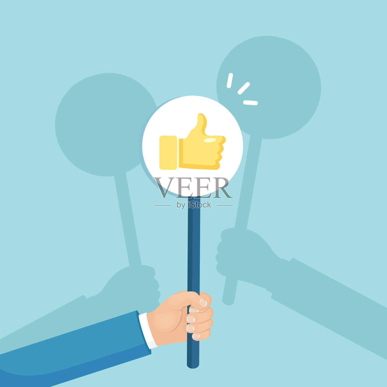 一群竖起大拇指的商业人士。社交媒体。好的意见。客户评价,反馈,客户评论的概念。矢量平面设计插画图片素材