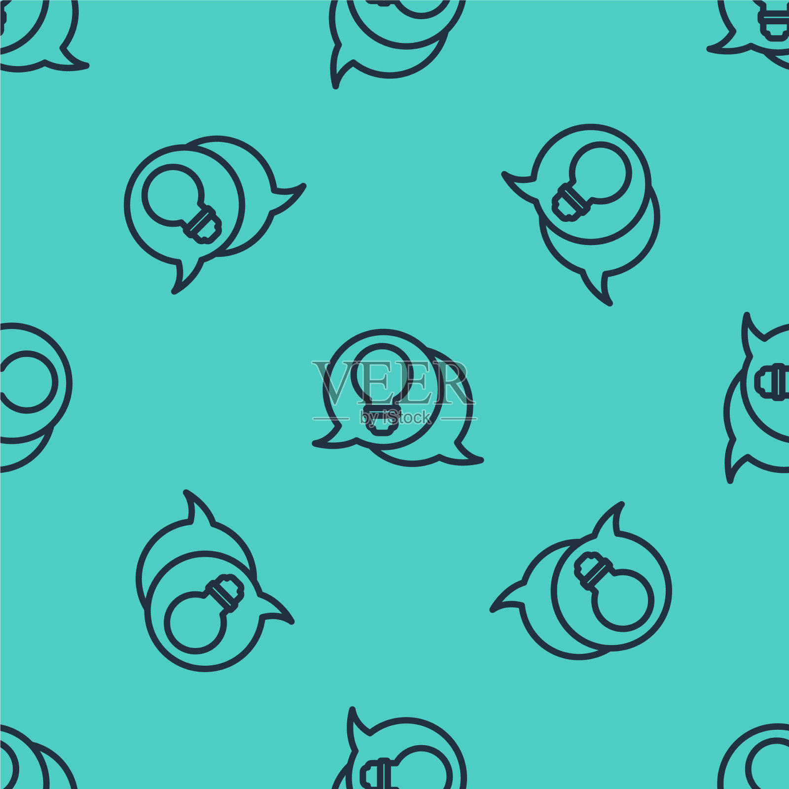 黑线语音气泡和灯泡用插画图片素材