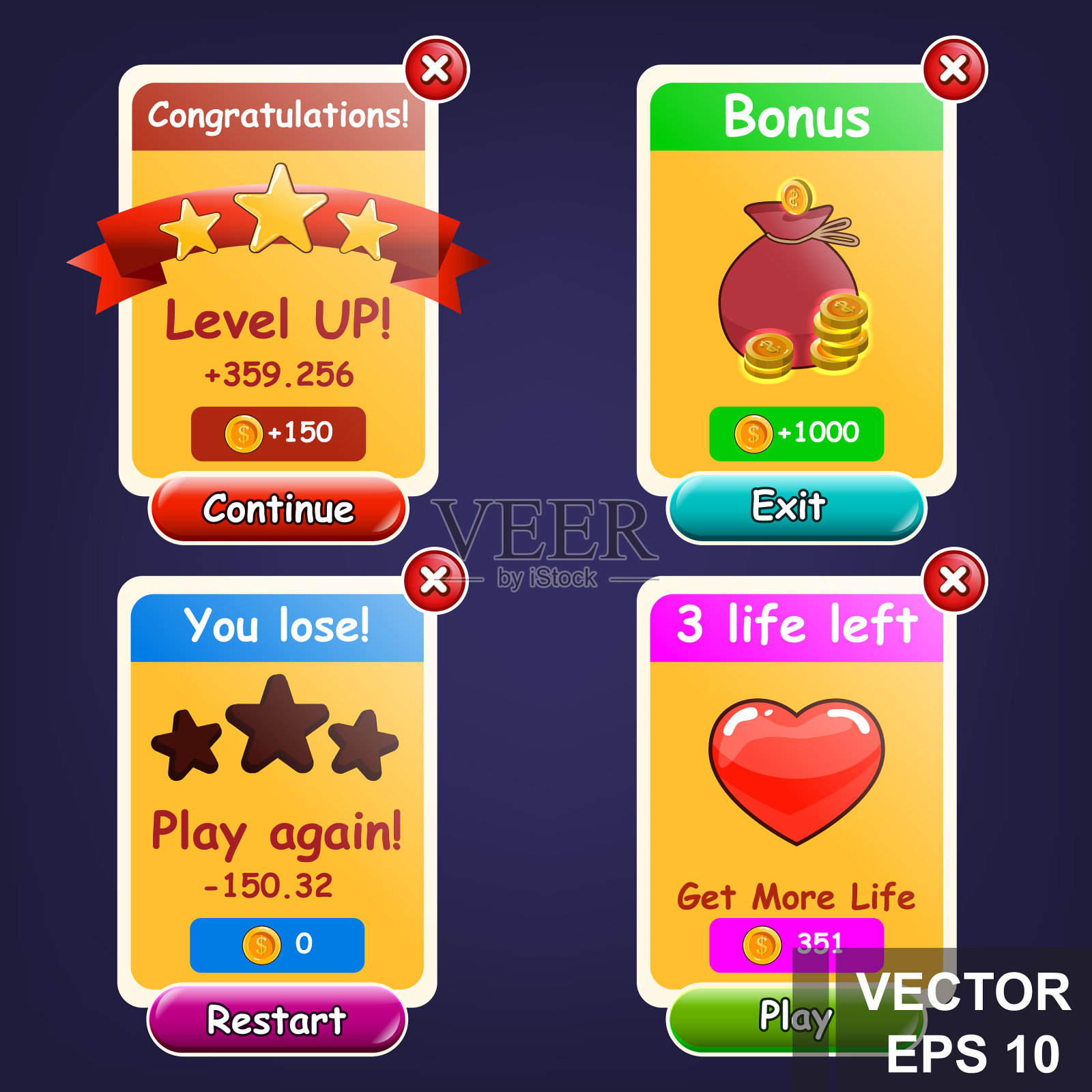 一款卡通按键游戏恭喜你插画图片素材