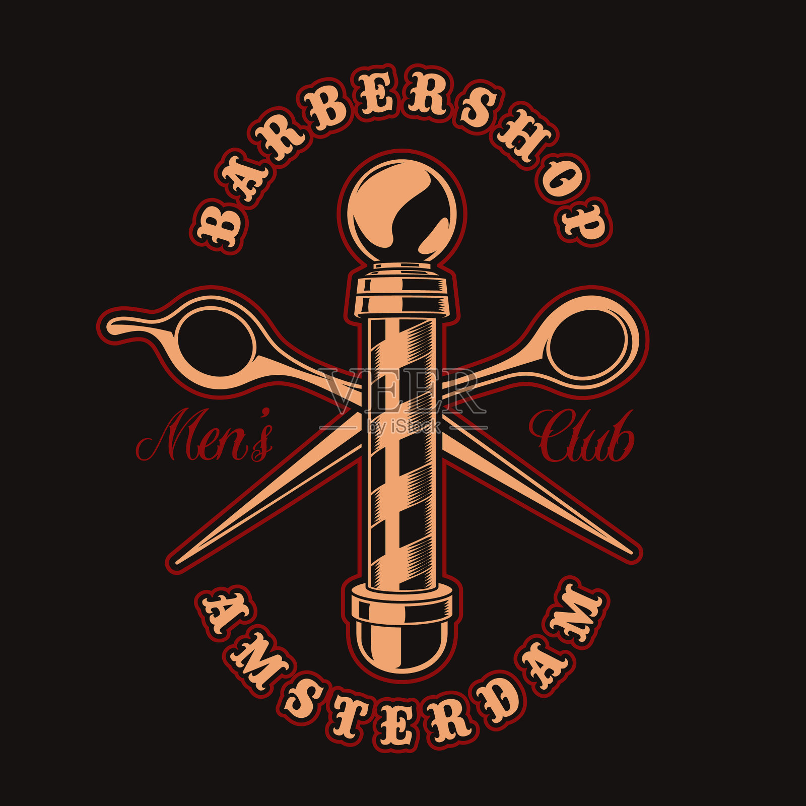 复古的徽章为理发店主题上的黑暗插画图片素材