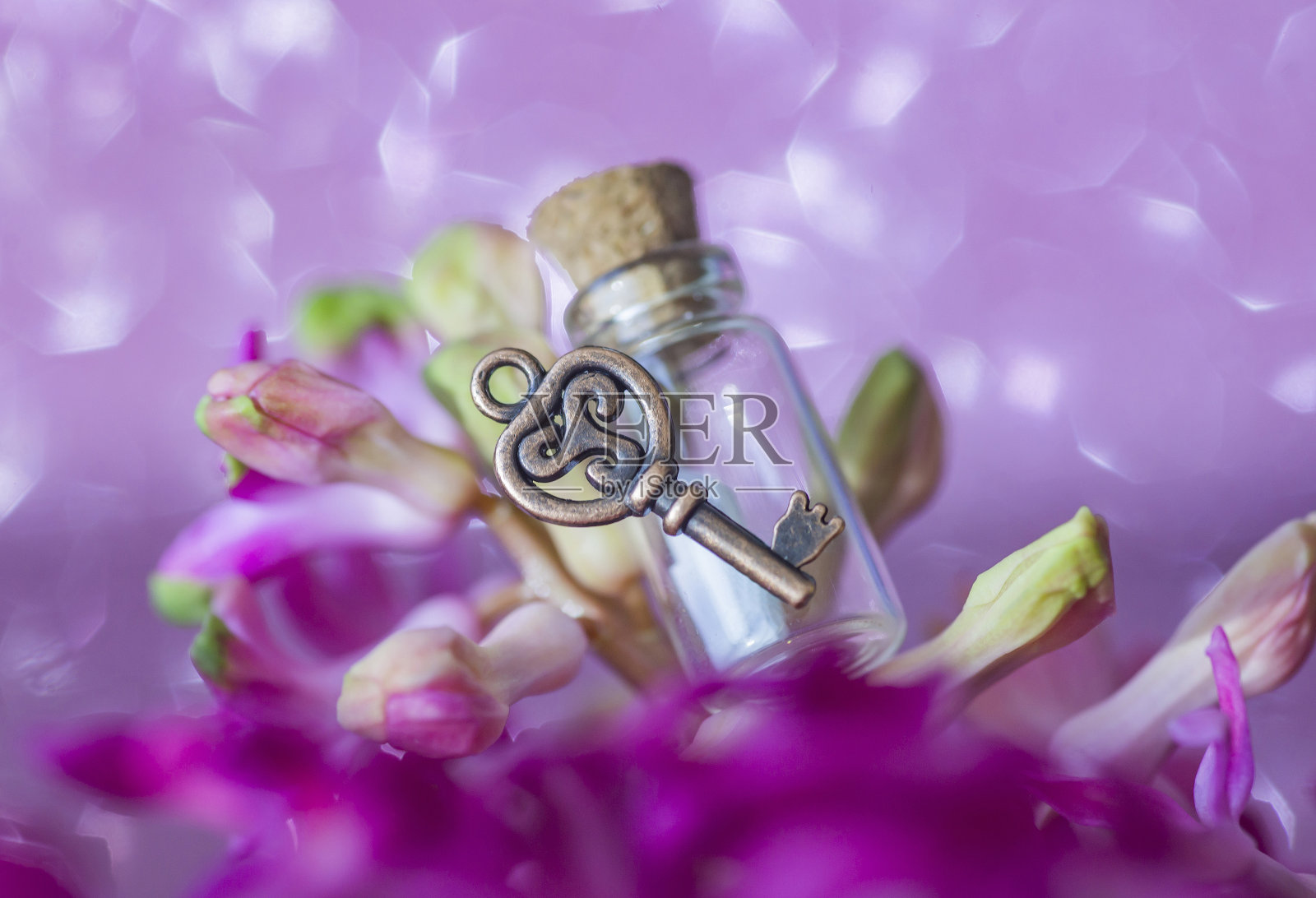 瓶子和古董钥匙照片摄影图片