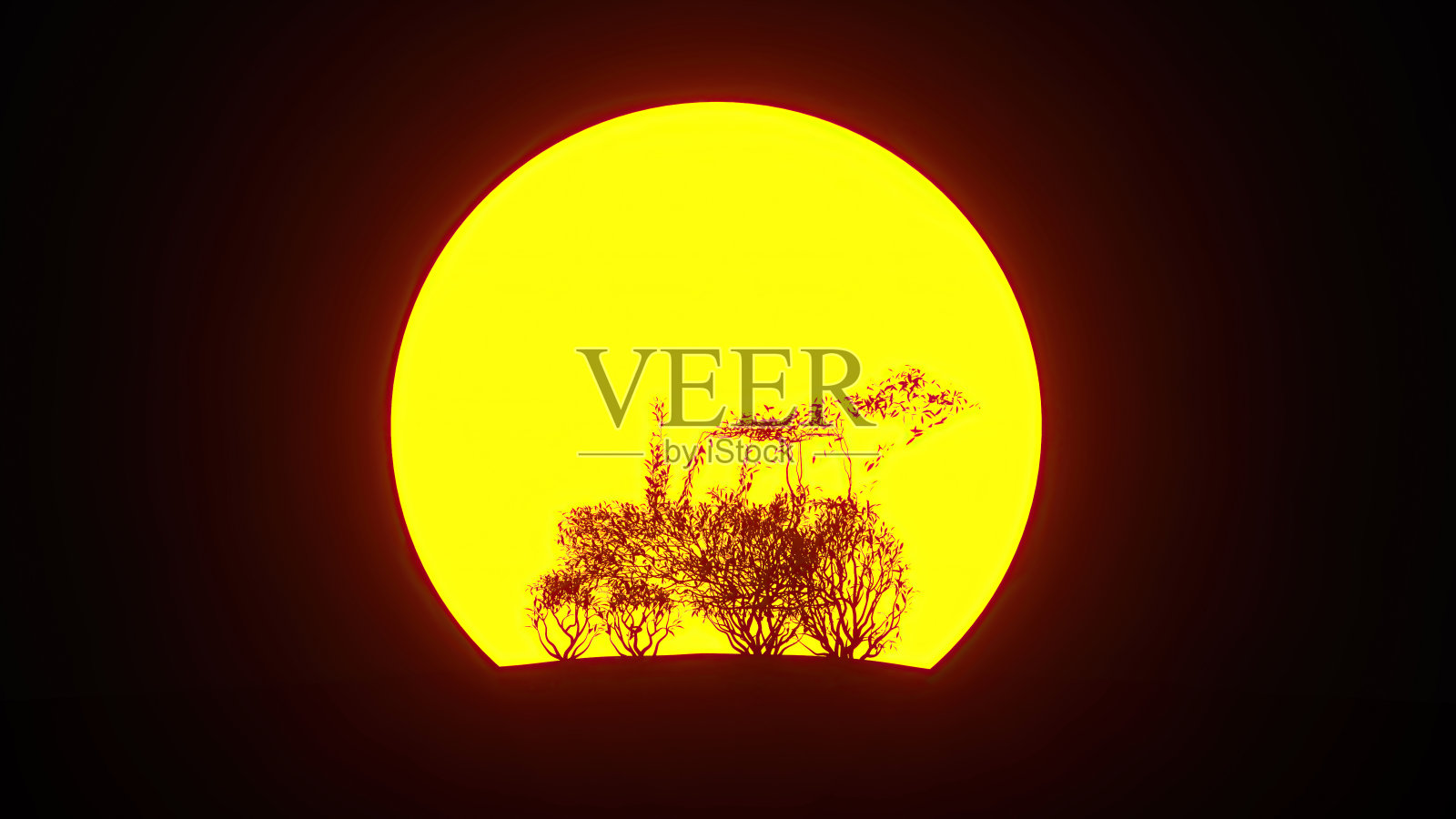 在拖拉机形状生长的树的剪影。环保的概念。照片摄影图片