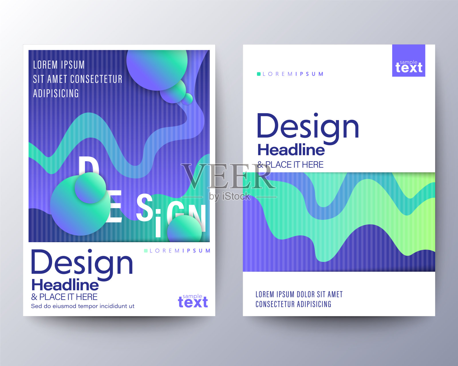 传单或海报设计与抽象流体蓝色霓虹灯背景设计模板素材