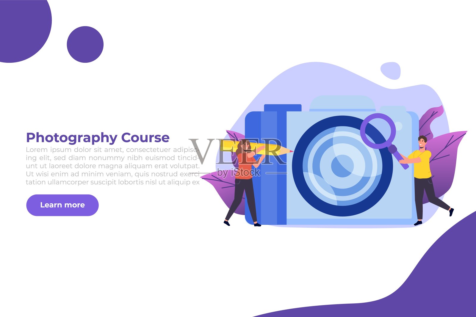 摄影课程或课程、教程、工作坊概念。矢量图插画图片素材