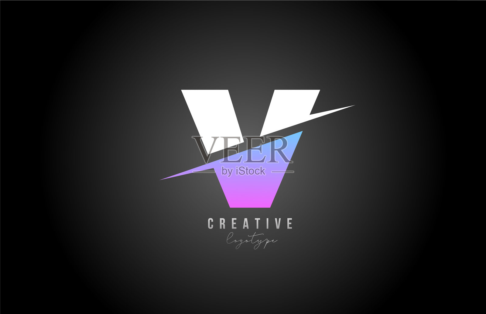 V字母标志,粉白色的字母图标设计插画图片素材