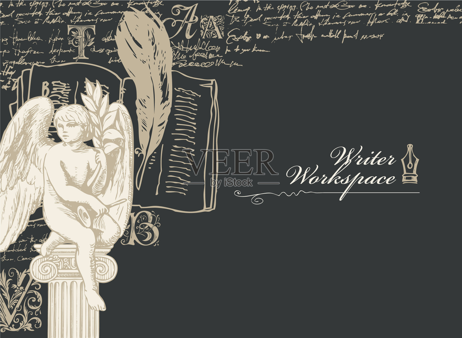 关于一个作家的主题与草图插画图片素材