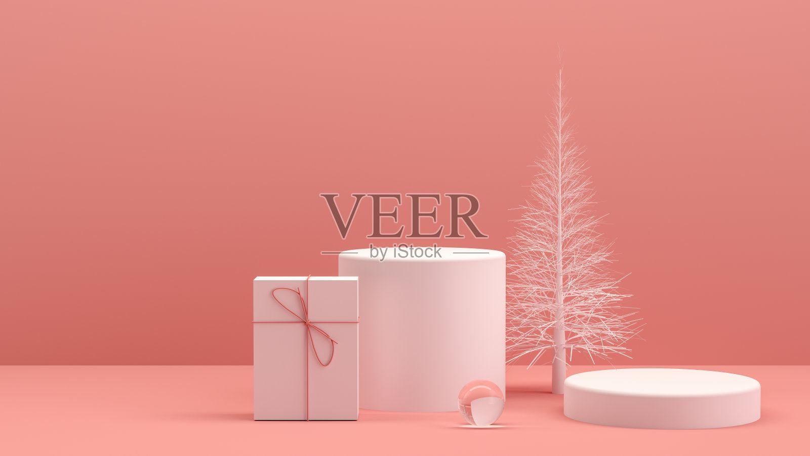 3D空产品架,平台,讲台与礼物盒和圣诞树,最小的设计照片摄影图片