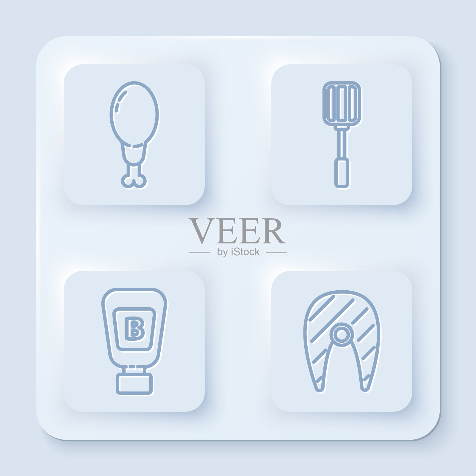 摆列鸡腿抹刀和酱瓶图标素材