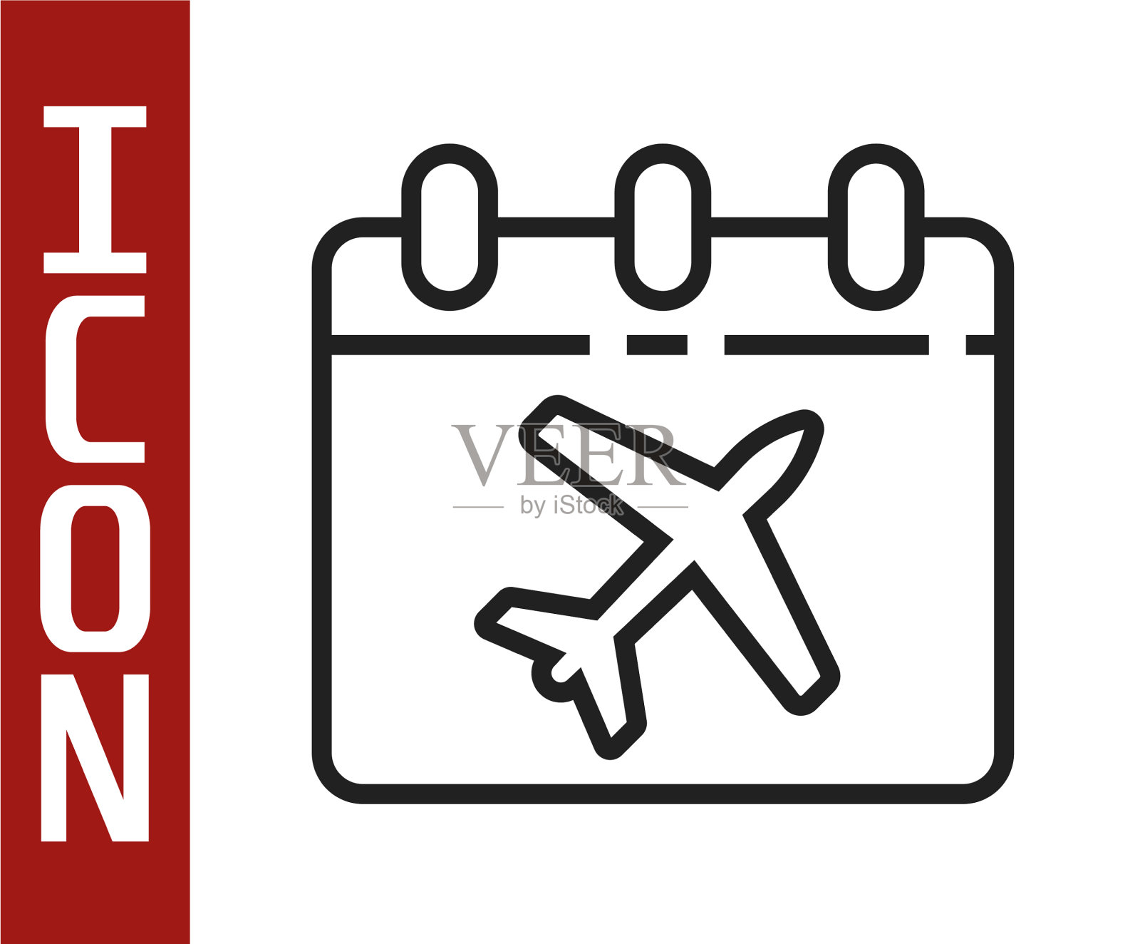 黑线旅行计划日历和飞机图标素材