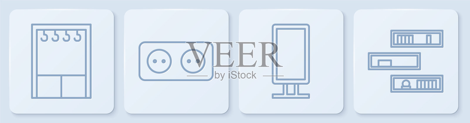 集衣柜、大通体镜、电源插座、书架等于一体。白色正方形按钮。向量插画图片素材