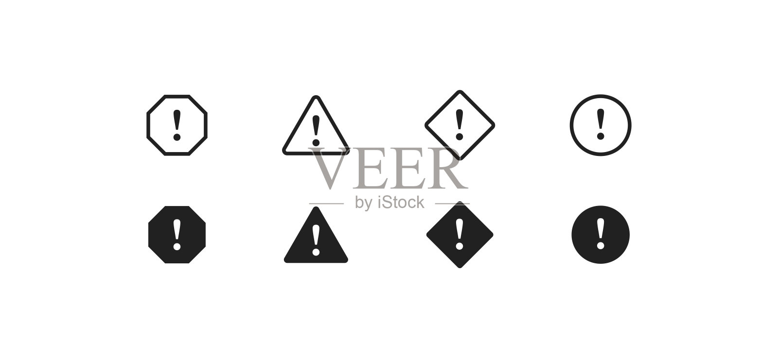 注意,简单的图标设置。危险的概念说明。风险符号在矢量平面风格。图标素材