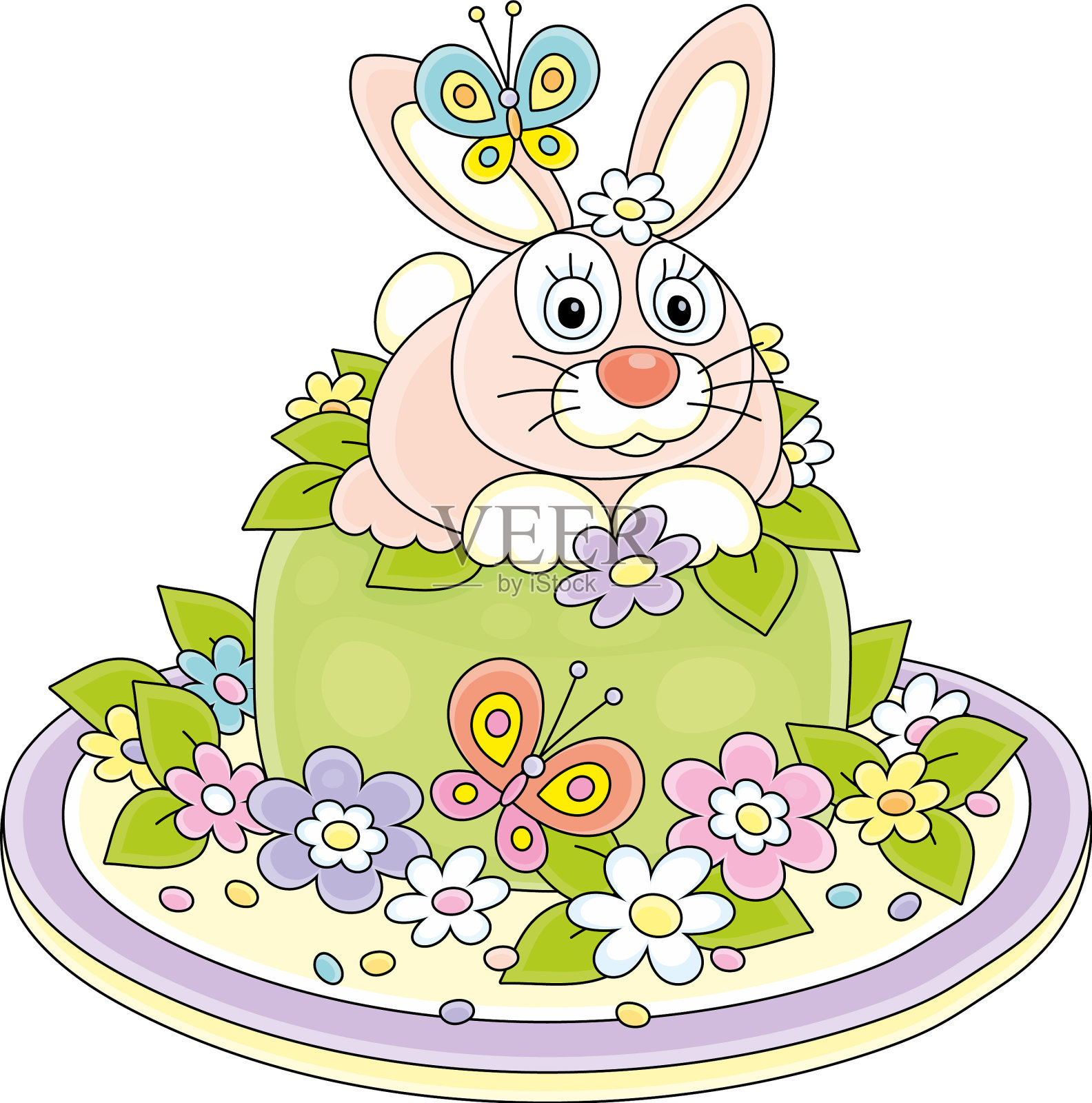 花哨的复活节帽子和一个有趣的玩具兔子设计元素图片