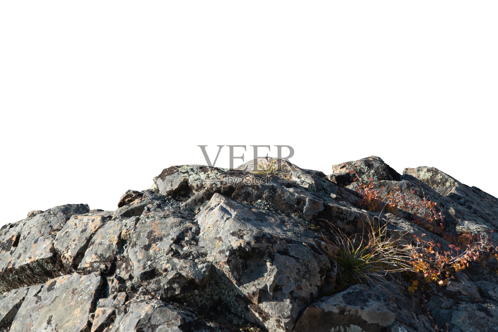 岩石山坡或顶部前景特写孤立在白色背景。元素为哑光绘画,复制空间。照片摄影图片