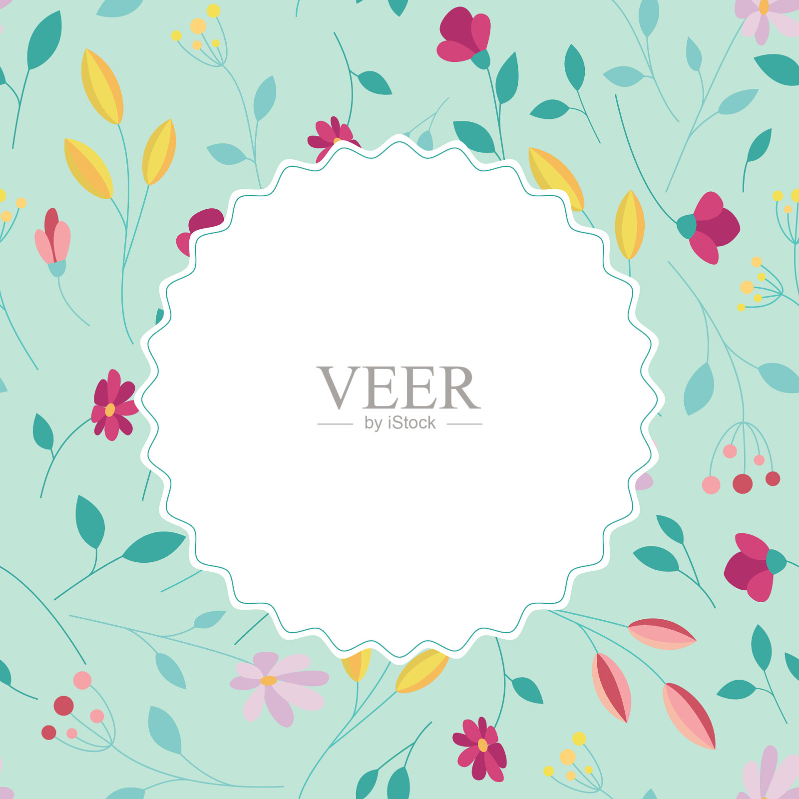 绿卡以花卉鲜艳的图案为空间之用设计模板素材