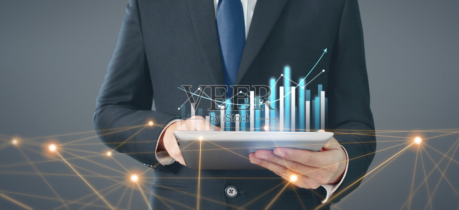 业务计划图增长增长图表积极指标在他的业务,平板电脑在手照片摄影图片